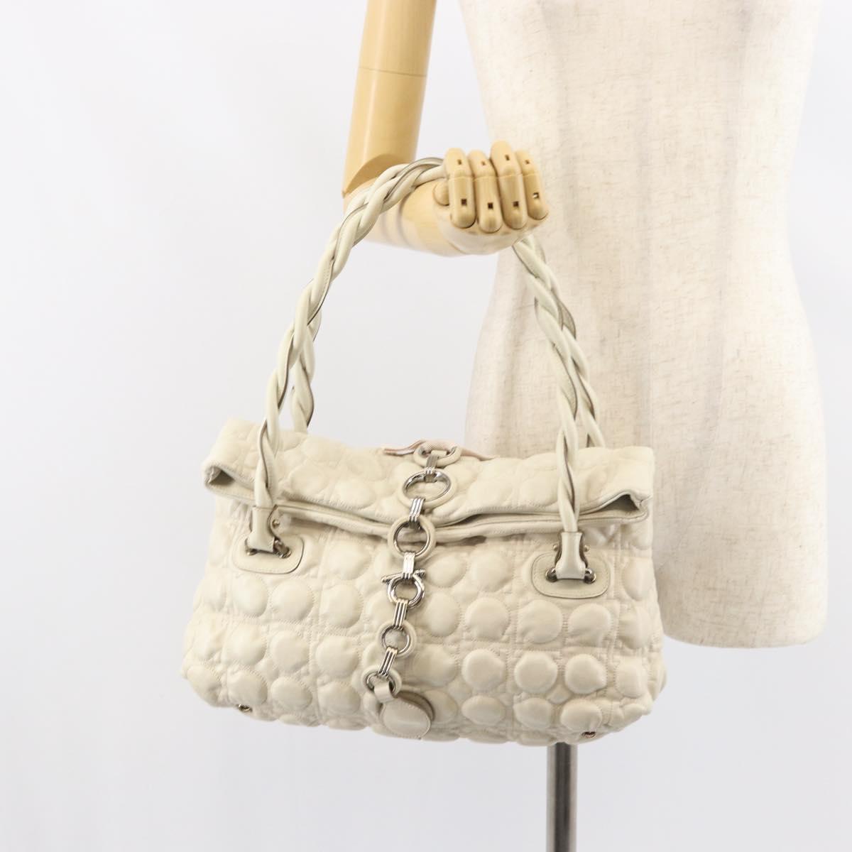 Salvatore Ferragamo Gancini Shoulder Bag Leather Ivory Gold Auth 159297