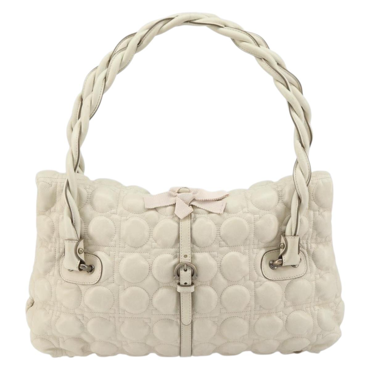 Salvatore Ferragamo Gancini Shoulder Bag Leather Ivory Gold Auth 159297