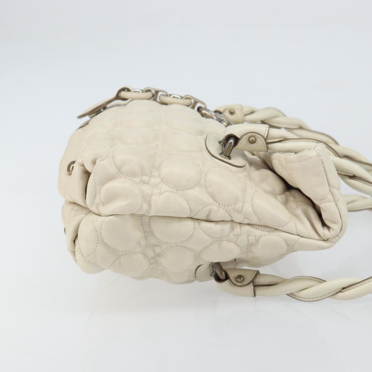 Salvatore Ferragamo Gancini Shoulder Bag Leather Ivory Gold Auth 159297