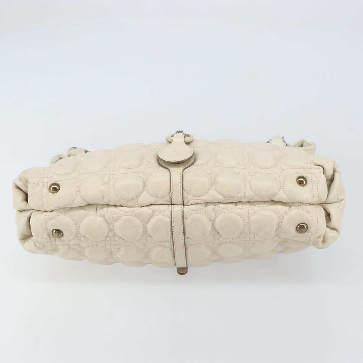 Salvatore Ferragamo Gancini Shoulder Bag Leather Ivory Gold Auth 159297