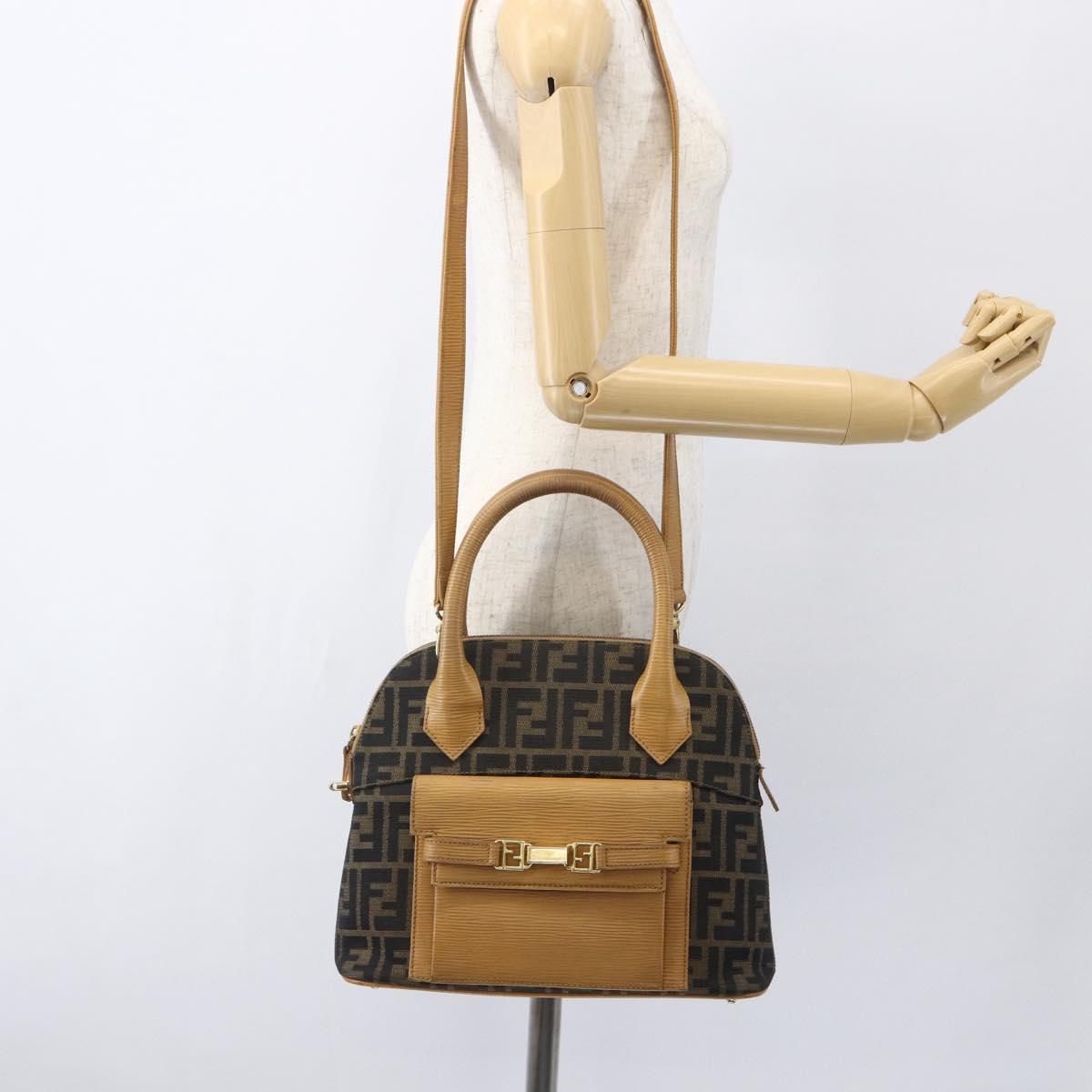 FENDI Zucca Canvas Hand Bag 2way Black Brown Auth 159305A
