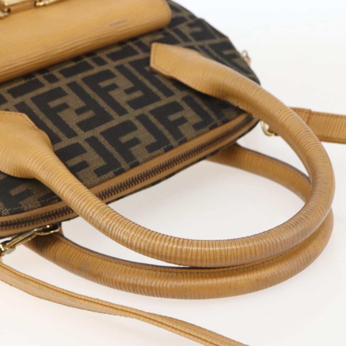 FENDI Zucca Canvas Hand Bag 2way Black Brown Auth 159305A