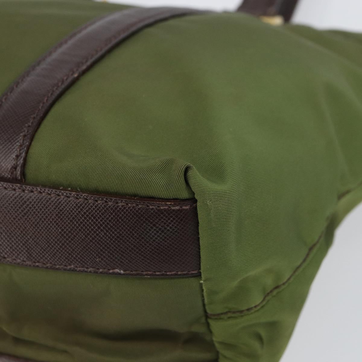 PRADA Hand Bag Nylon Green Gold Auth 159309