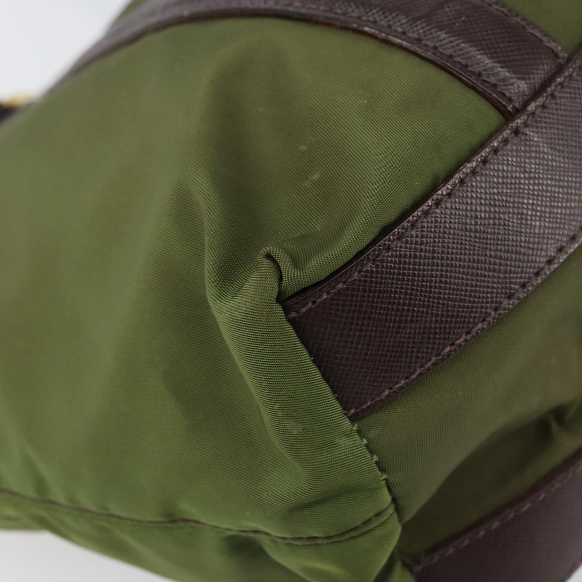 PRADA Hand Bag Nylon Green Gold Auth 159309