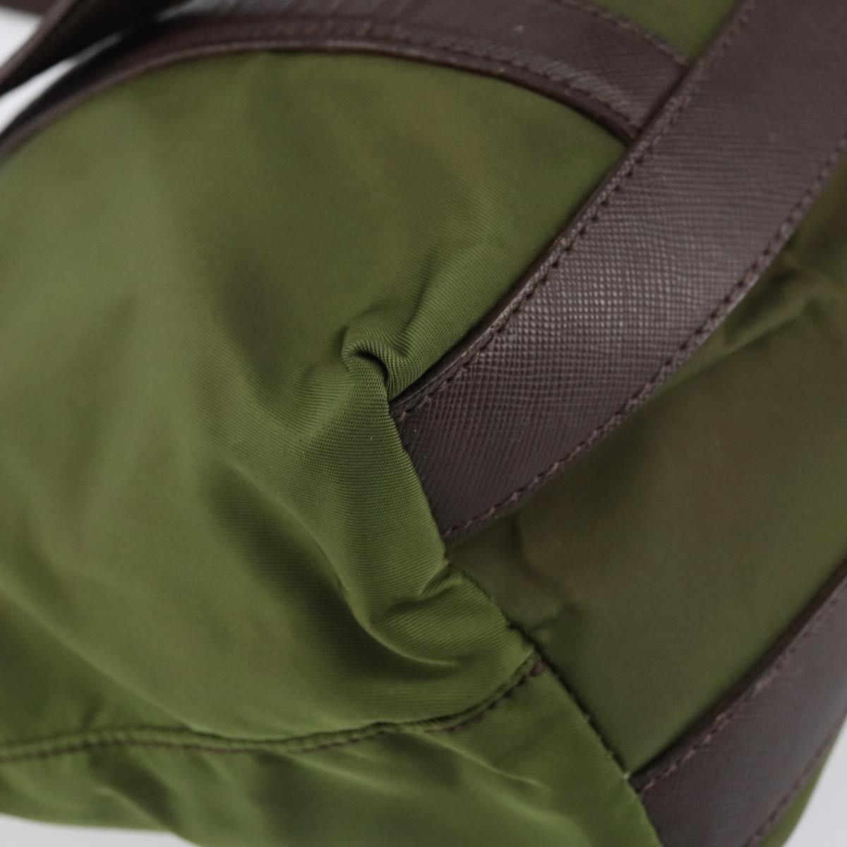 PRADA Hand Bag Nylon Green Gold Auth 159309