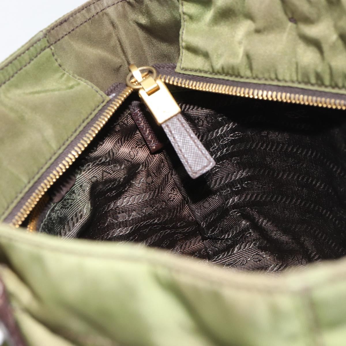 PRADA Hand Bag Nylon Green Gold Auth 159309