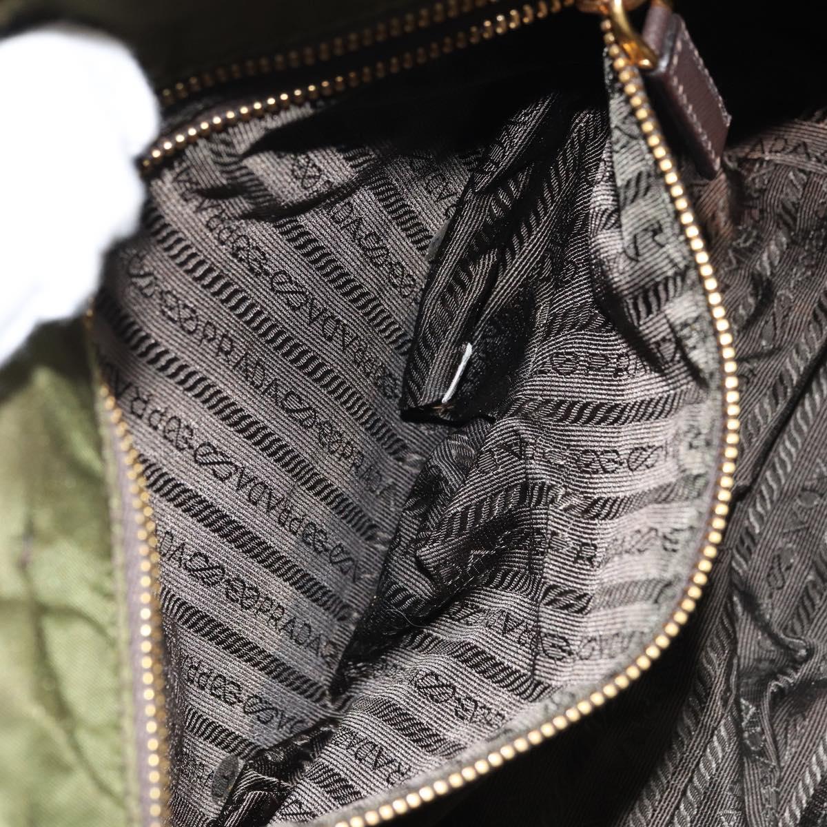 PRADA Hand Bag Nylon Green Gold Auth 159309