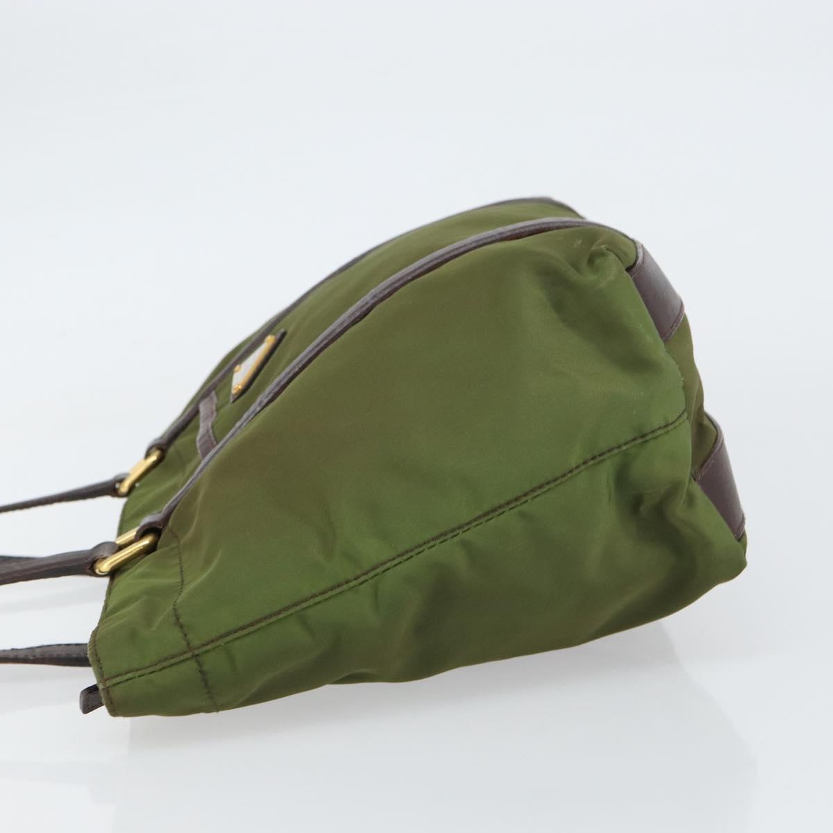 PRADA Hand Bag Nylon Green Gold Auth 159309