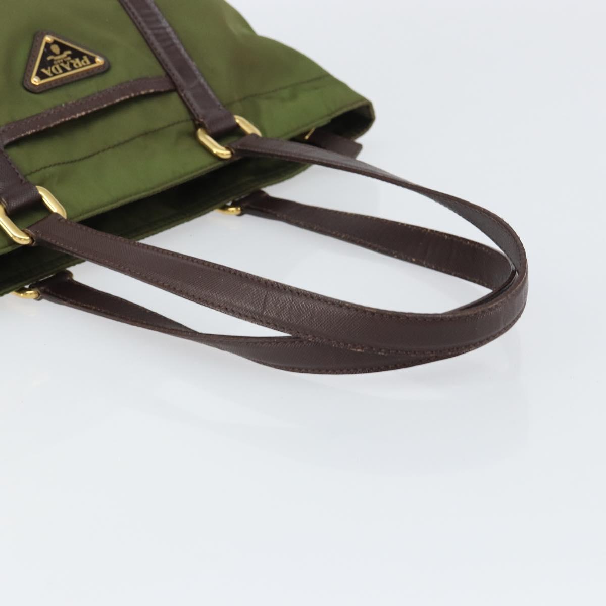 PRADA Hand Bag Nylon Green Gold Auth 159309