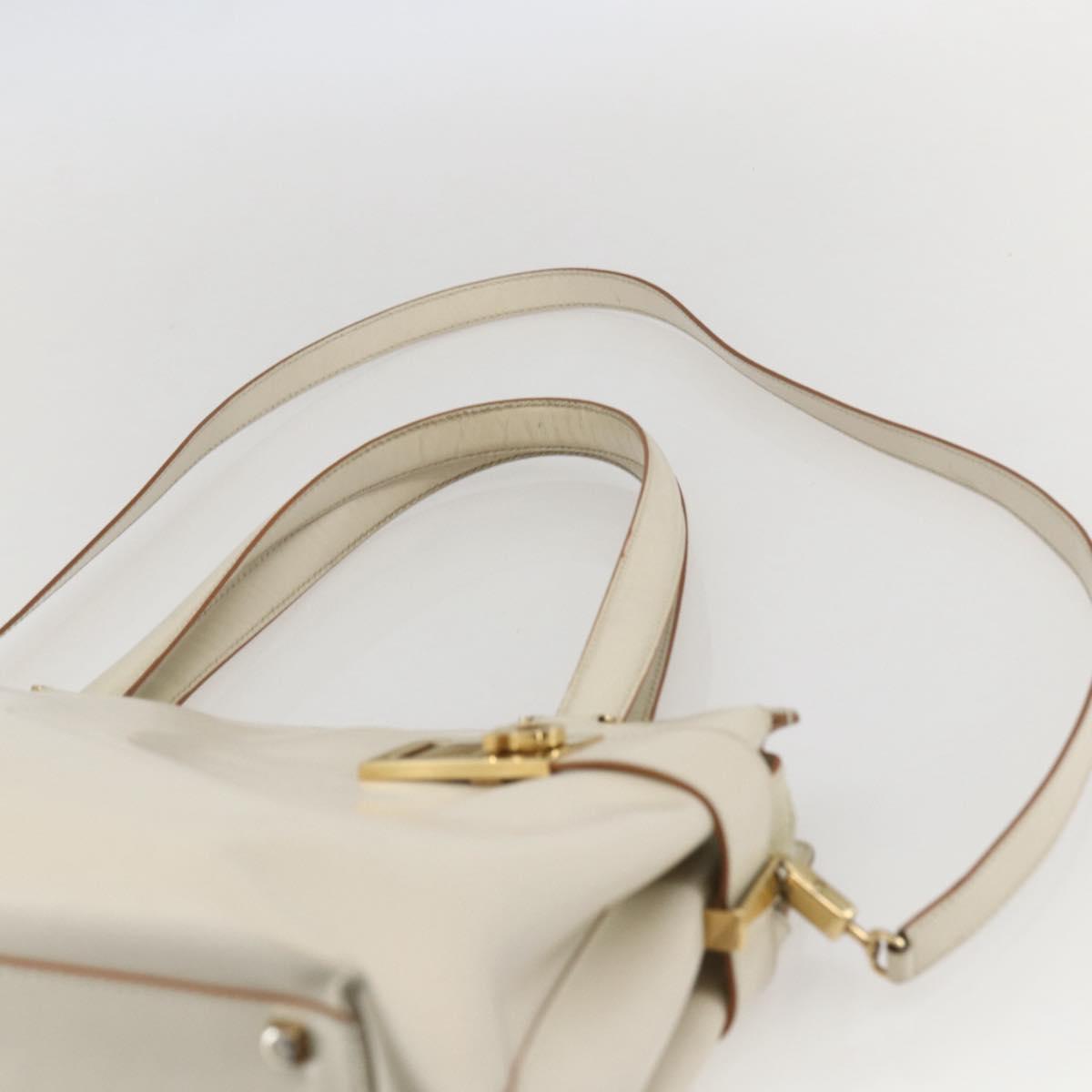 Salvatore Ferragamo Gancini Tote Bag Leather Ivory Gold Auth 159310