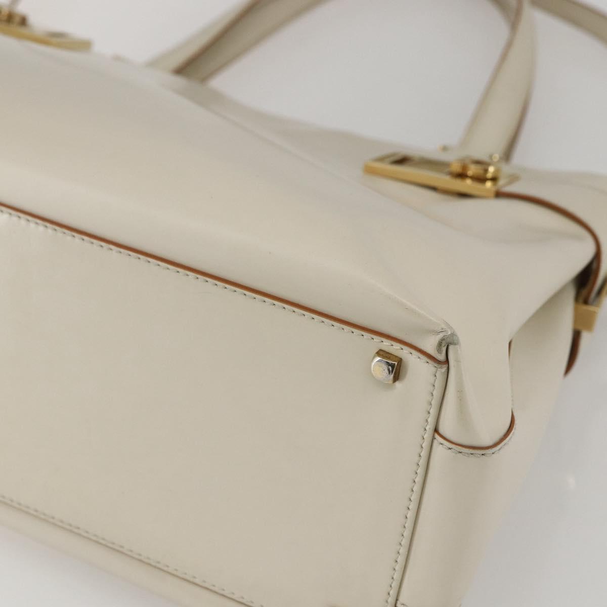 Salvatore Ferragamo Gancini Tote Bag Leather Ivory Gold Auth 159310