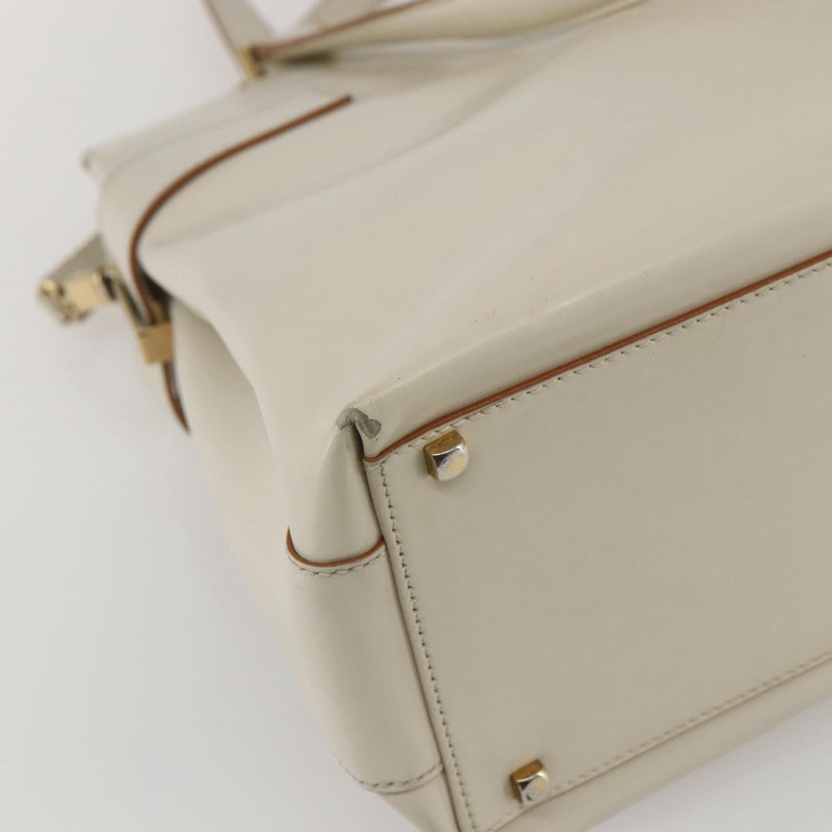 Salvatore Ferragamo Gancini Tote Bag Leather Ivory Gold Auth 159310