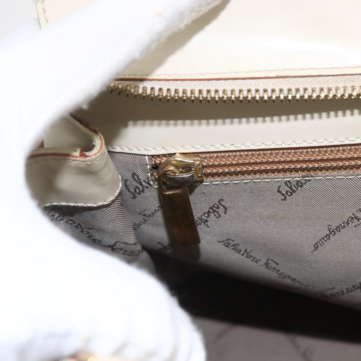 Salvatore Ferragamo Gancini Tote Bag Leather Ivory Gold Auth 159310