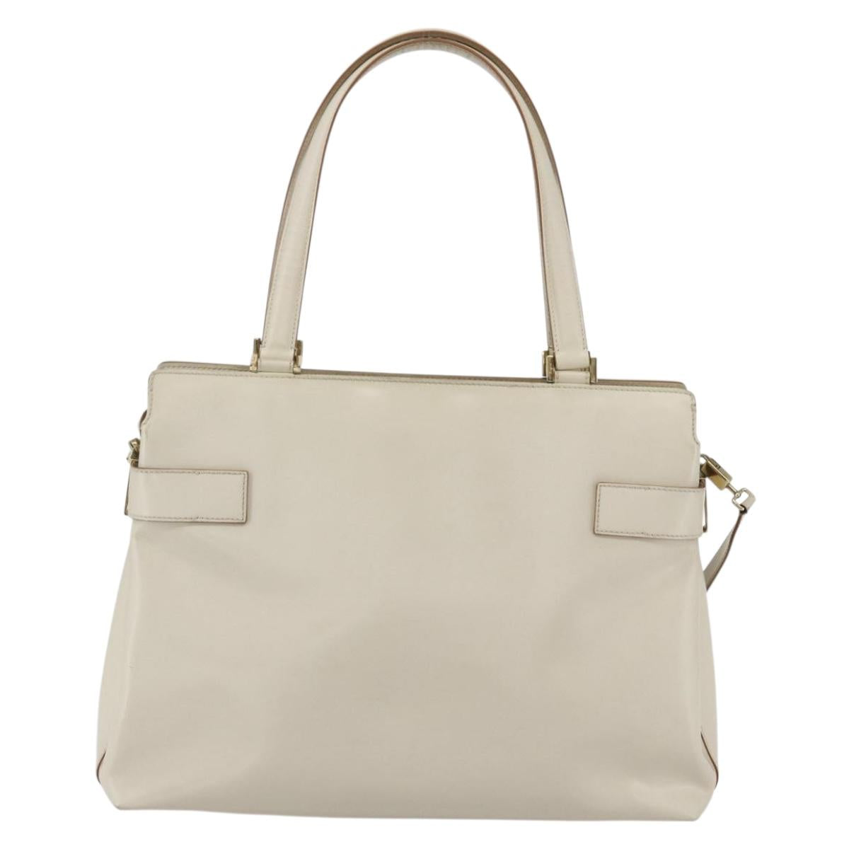 Salvatore Ferragamo Gancini Tote Bag Leather Ivory Gold Auth 159310