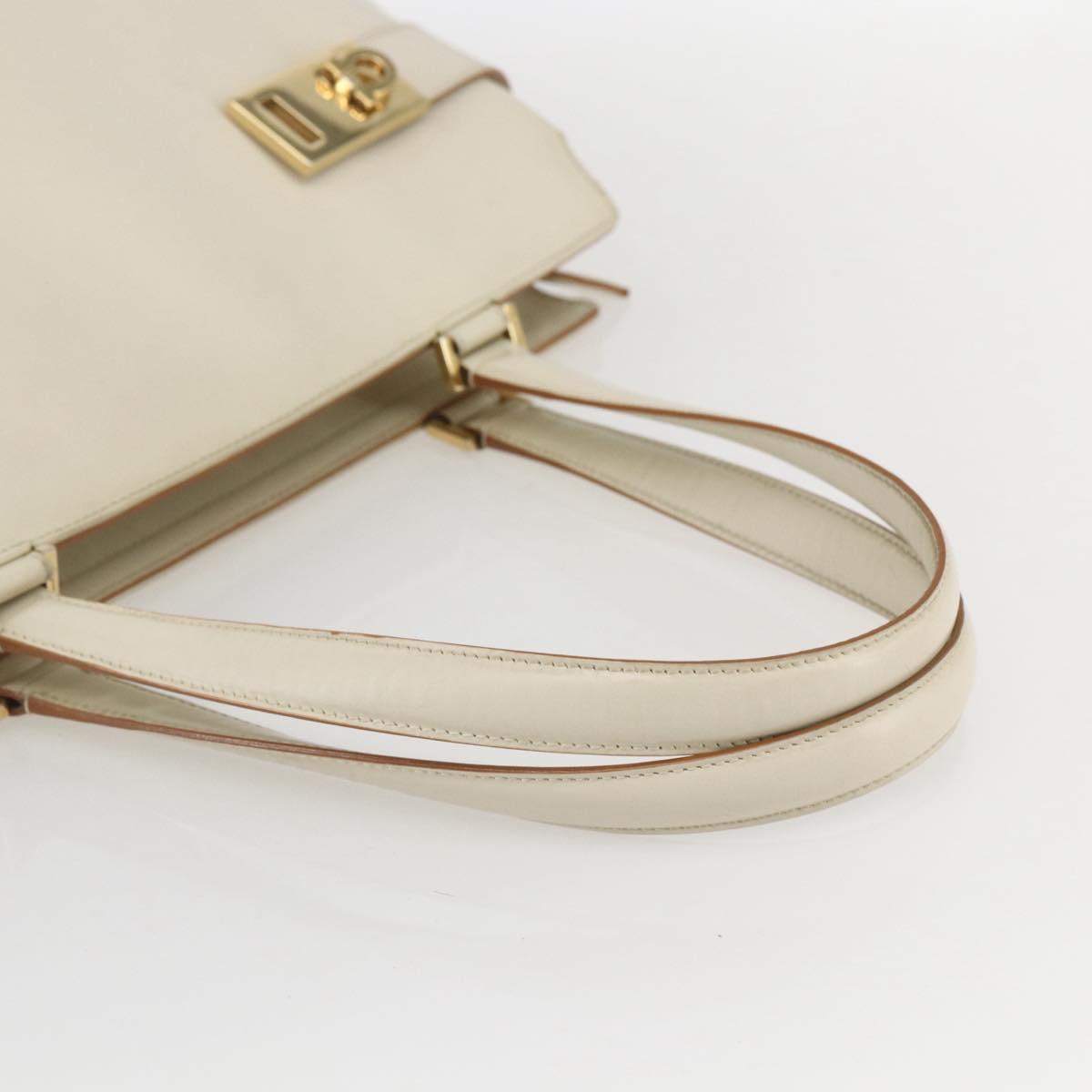 Salvatore Ferragamo Gancini Tote Bag Leather Ivory Gold Auth 159310