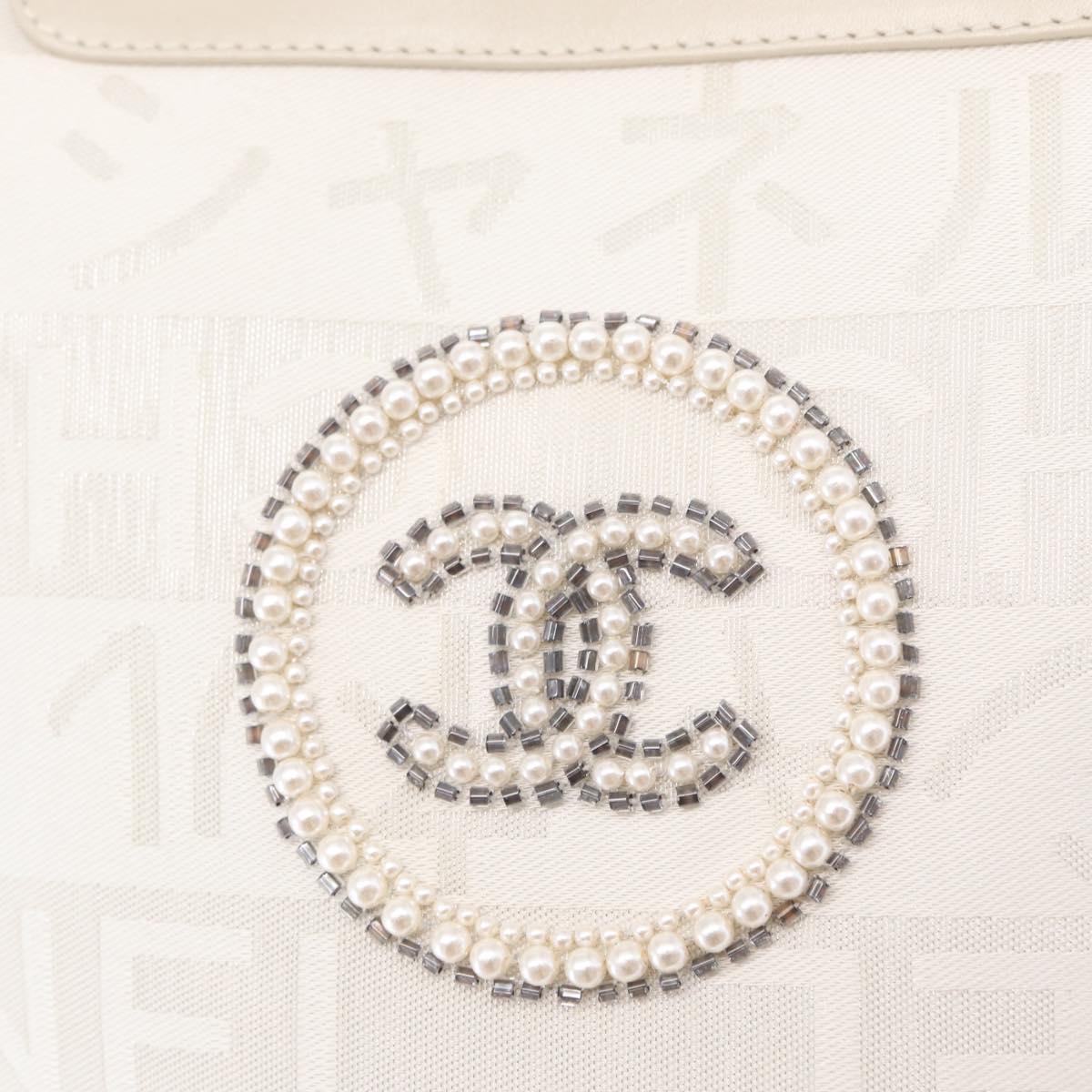 CHANEL Chain Shoulder Bag Nylon White Silver CC Auth 159317SAM