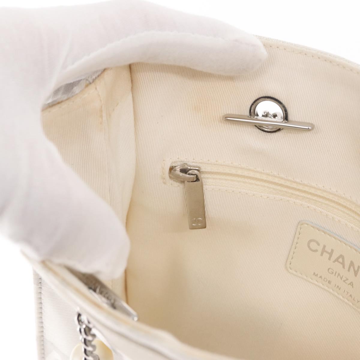 CHANEL Chain Shoulder Bag Nylon White Silver CC Auth 159317SAM