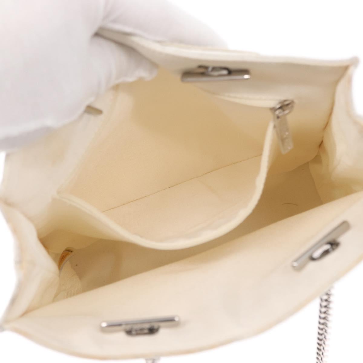 CHANEL Chain Shoulder Bag Nylon White Silver CC Auth 159317SAM