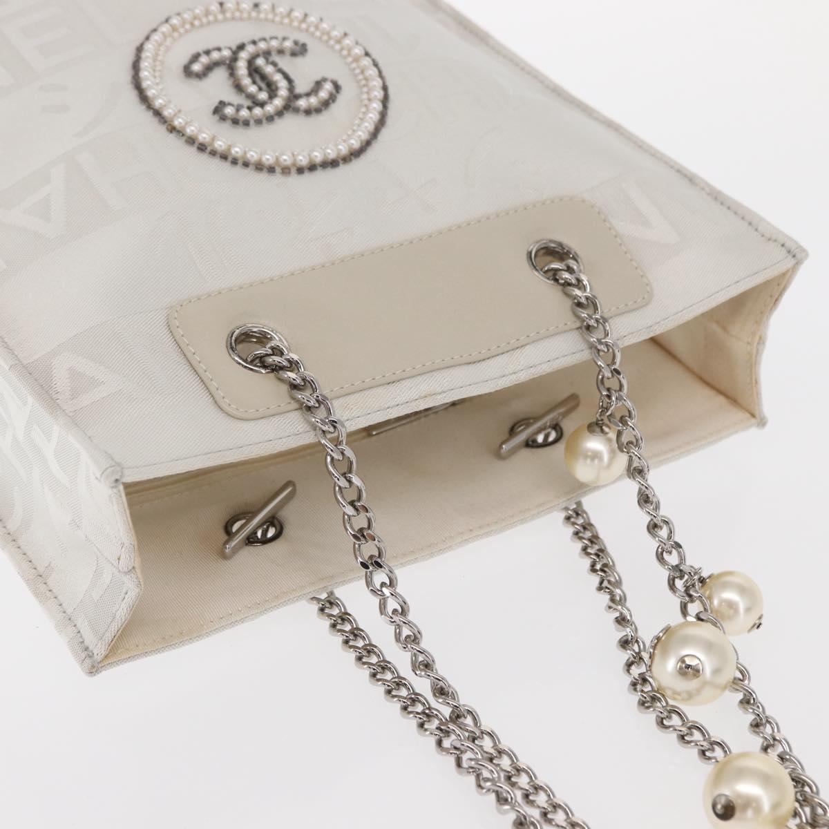 CHANEL Chain Shoulder Bag Nylon White Silver CC Auth 159317SAM