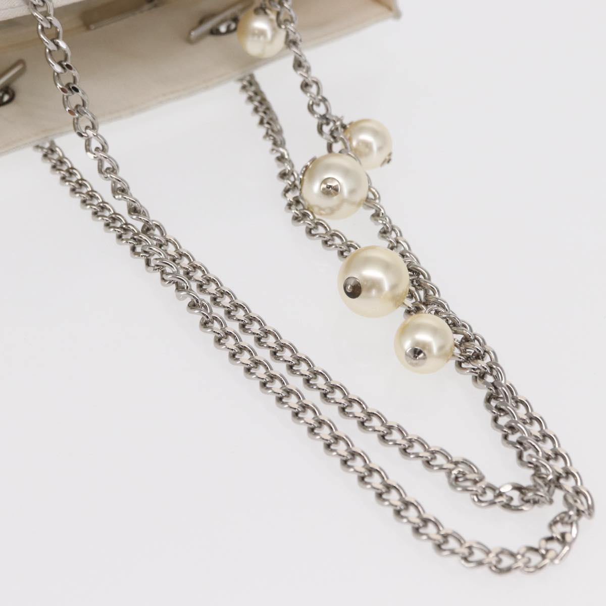 CHANEL Chain Shoulder Bag Nylon White Silver CC Auth 159317SAM