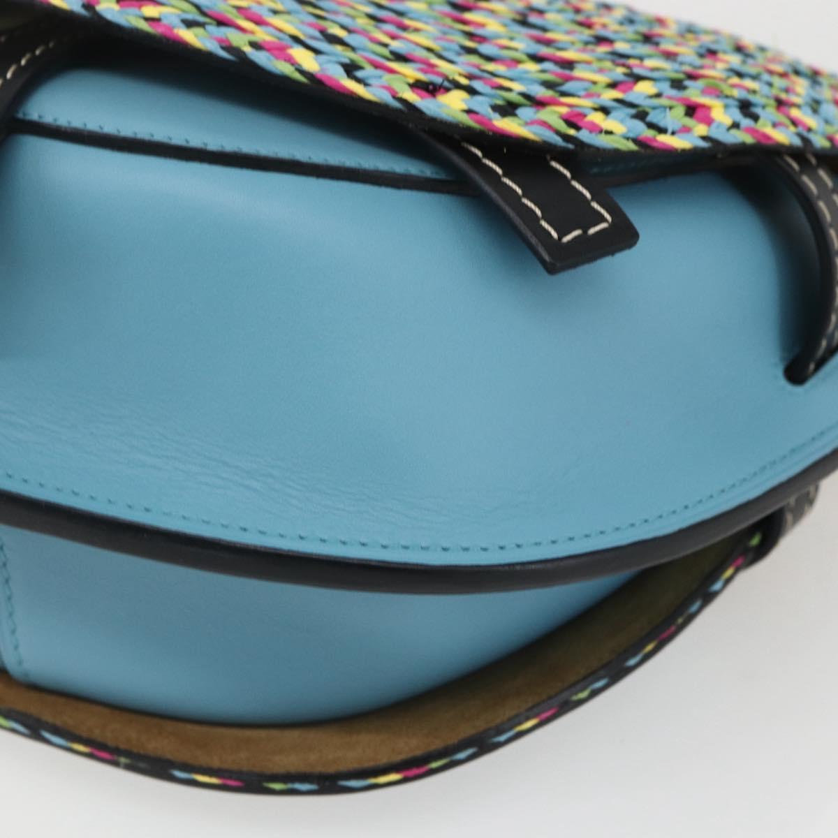 LOEWE Gate bag Small Shoulder Bag Leather Light Blue Gold Auth 159318SM