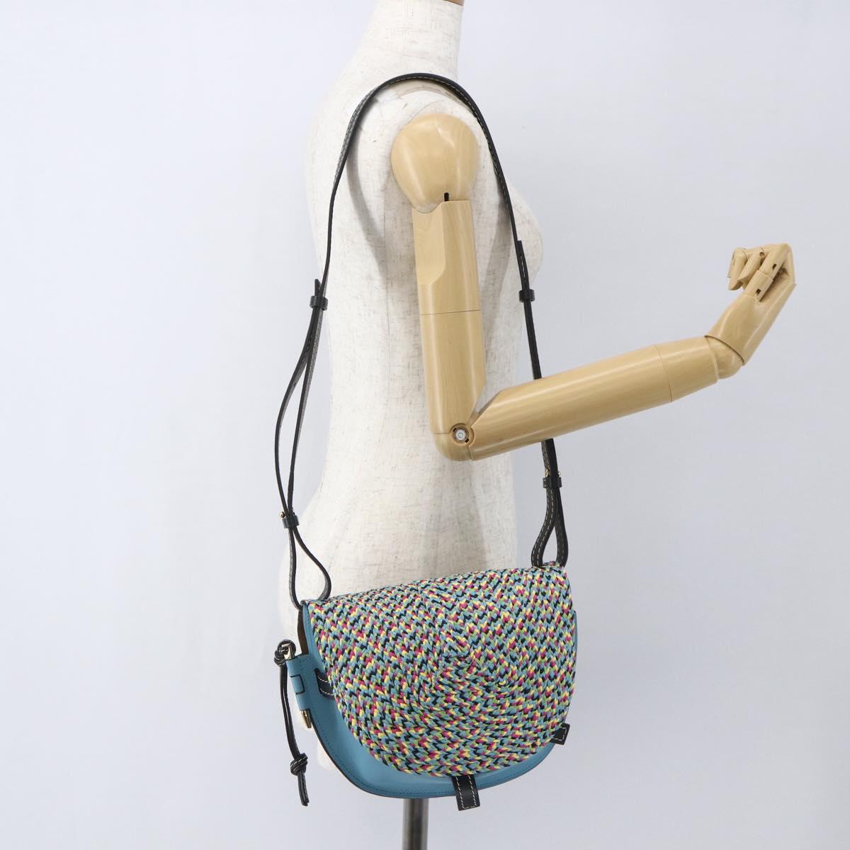 LOEWE Gate bag Small Shoulder Bag Leather Light Blue Gold Auth 159318SM