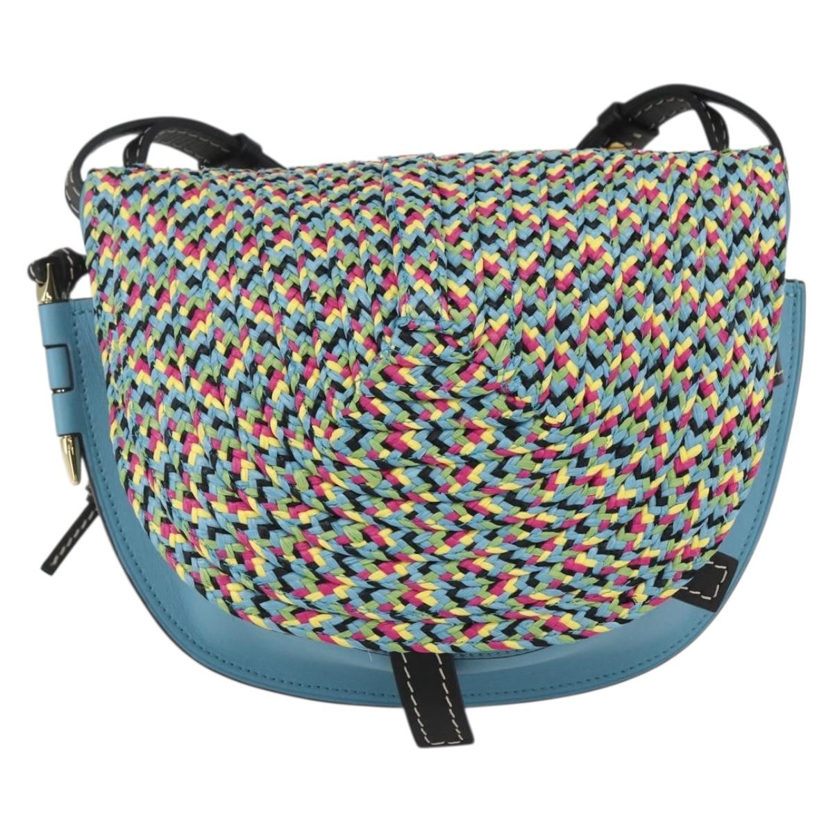 LOEWE Gate bag Small Shoulder Bag Leather Light Blue Gold Auth 159318SM