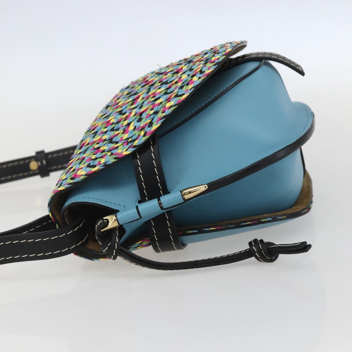 LOEWE Gate bag Small Shoulder Bag Leather Light Blue Gold Auth 159318SM