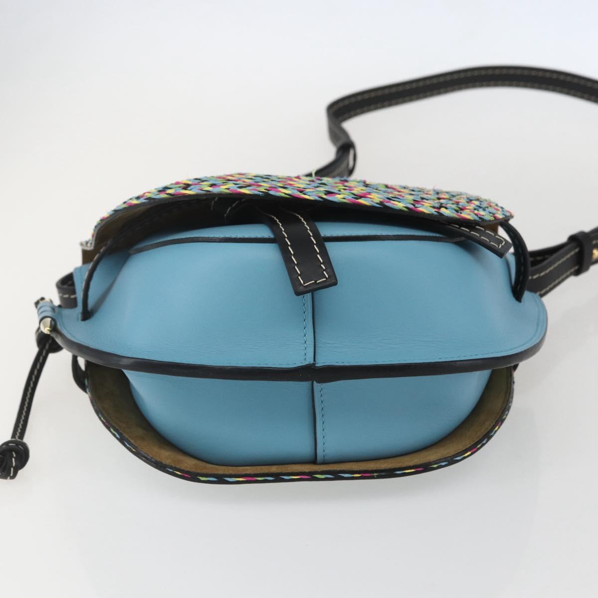LOEWE Gate bag Small Shoulder Bag Leather Light Blue Gold Auth 159318SM