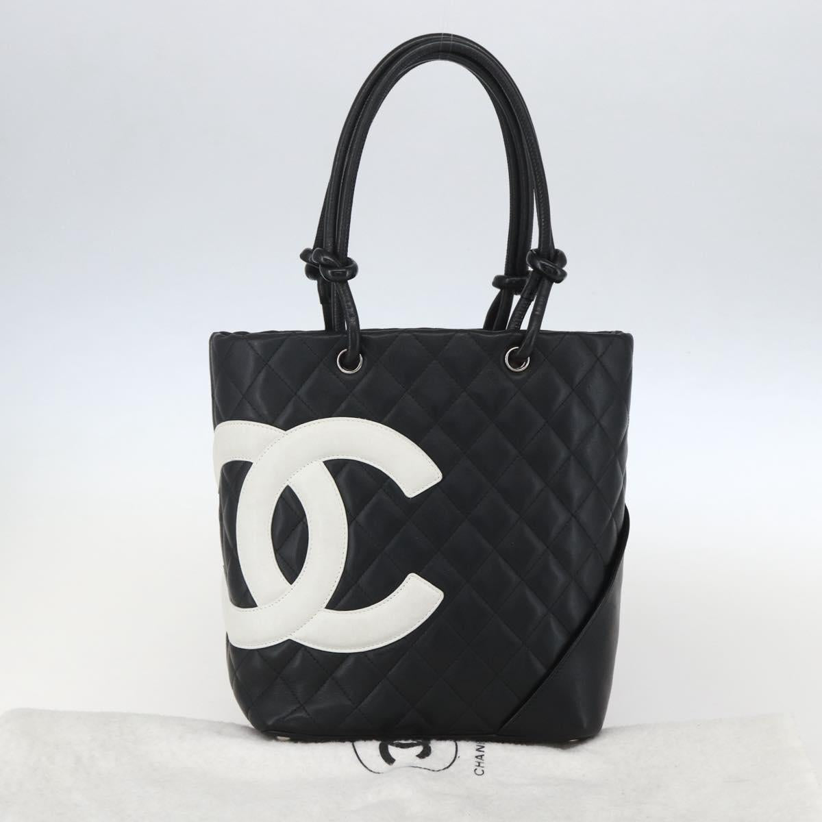 CHANEL Cambon Line Matelasse Medium Tote Bag Leather Black CC Auth 159319SAM