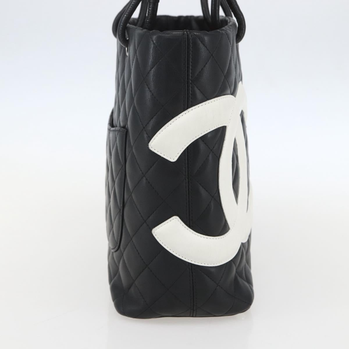 CHANEL Cambon Line Matelasse Medium Tote Bag Leather Black CC Auth 159319SAM