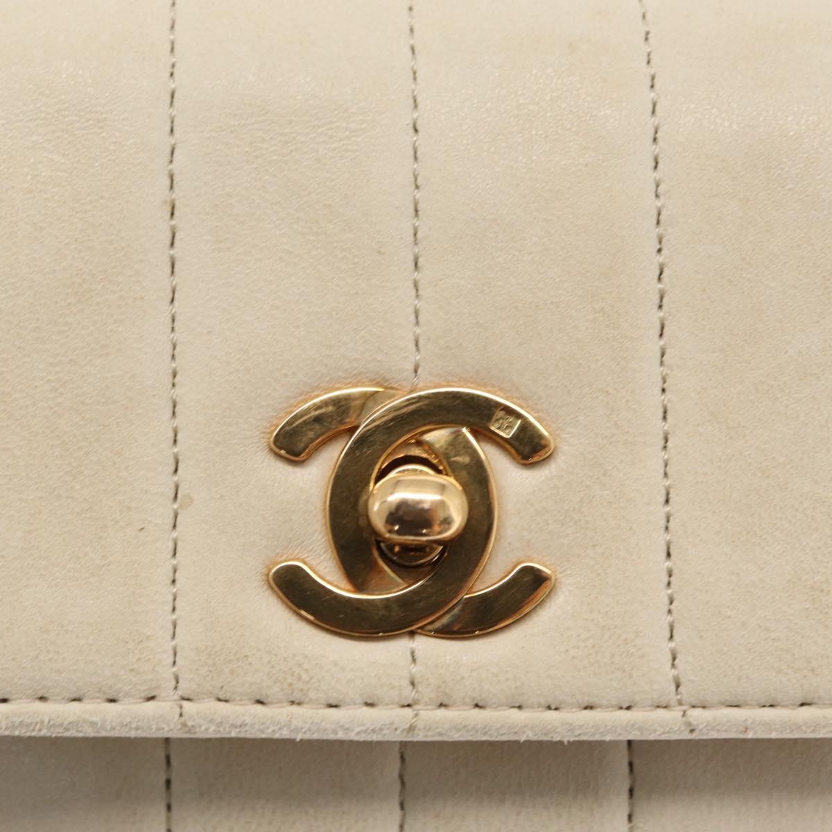 CHANEL Mademoiselle Chain Shoulder Bag Leather Ivory Gold CC Auth 159320A