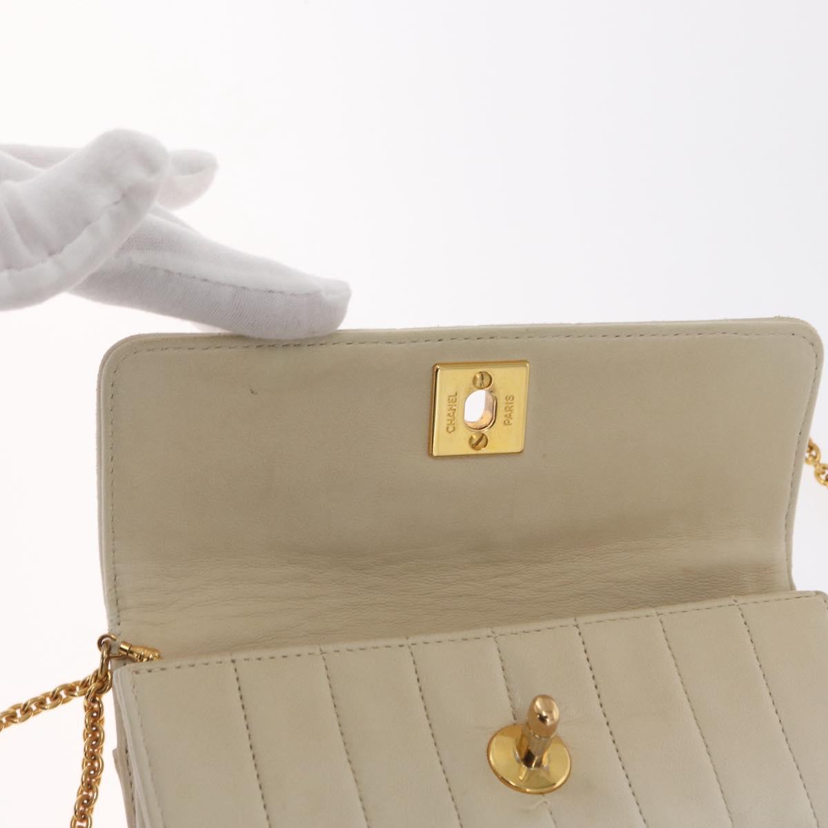 CHANEL Mademoiselle Chain Shoulder Bag Leather Ivory Gold CC Auth 159320A