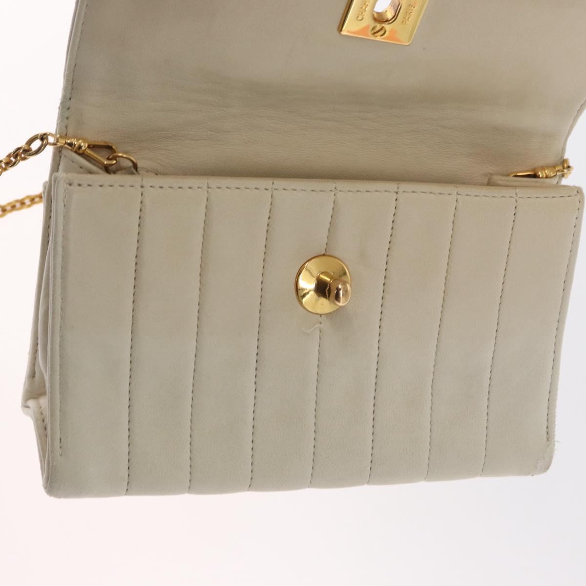 CHANEL Mademoiselle Chain Shoulder Bag Leather Ivory Gold CC Auth 159320A