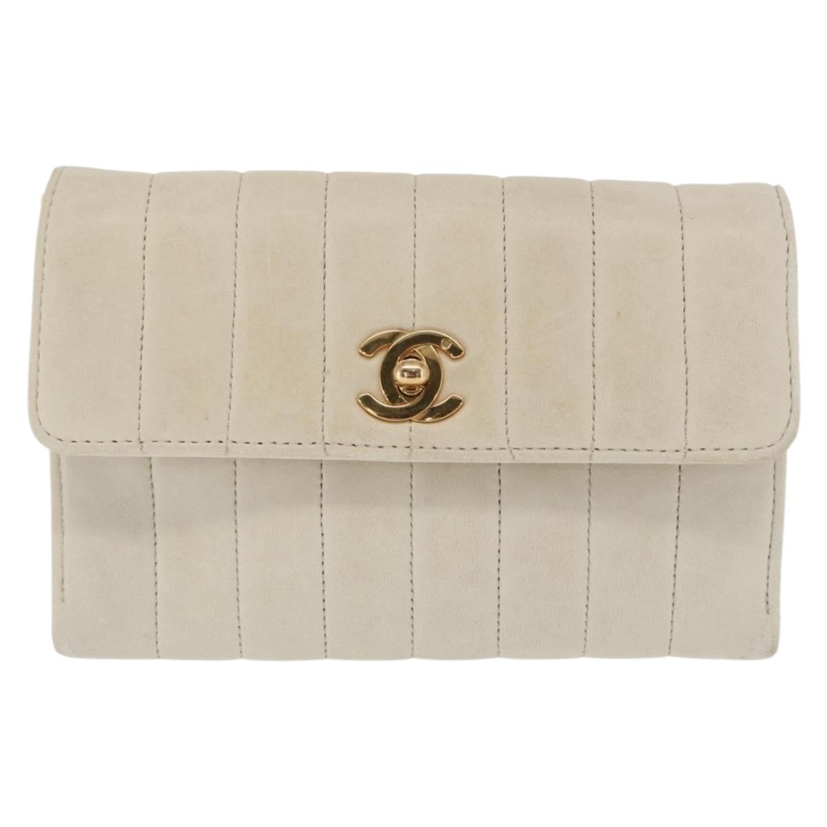 CHANEL Mademoiselle Chain Shoulder Bag Leather Ivory Gold CC Auth 159320A