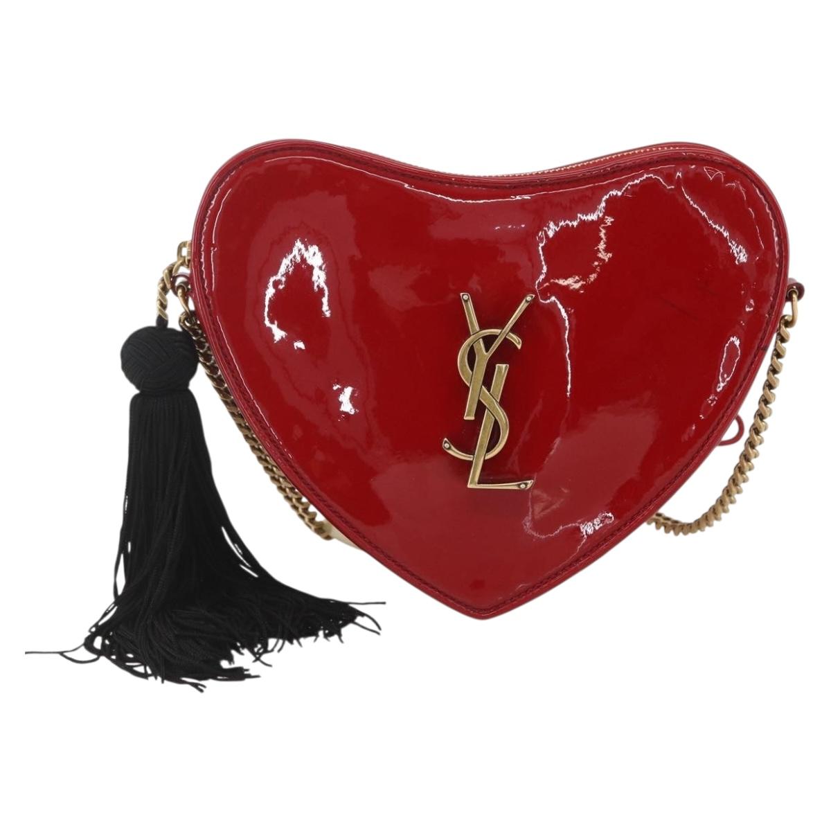 SAINT LAURENT Court Shoulder Bag Enamel Red Gold Auth 159321SAV
