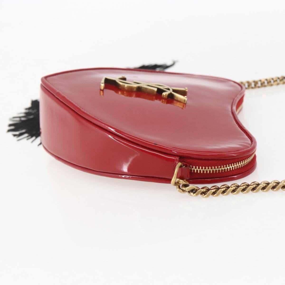 SAINT LAURENT Court Shoulder Bag Enamel Red Gold Auth 159321SAV