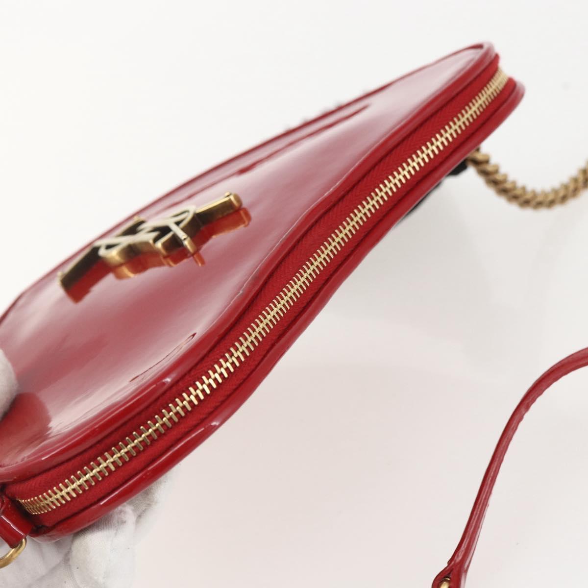 SAINT LAURENT Court Shoulder Bag Enamel Red Gold Auth 159321SAV
