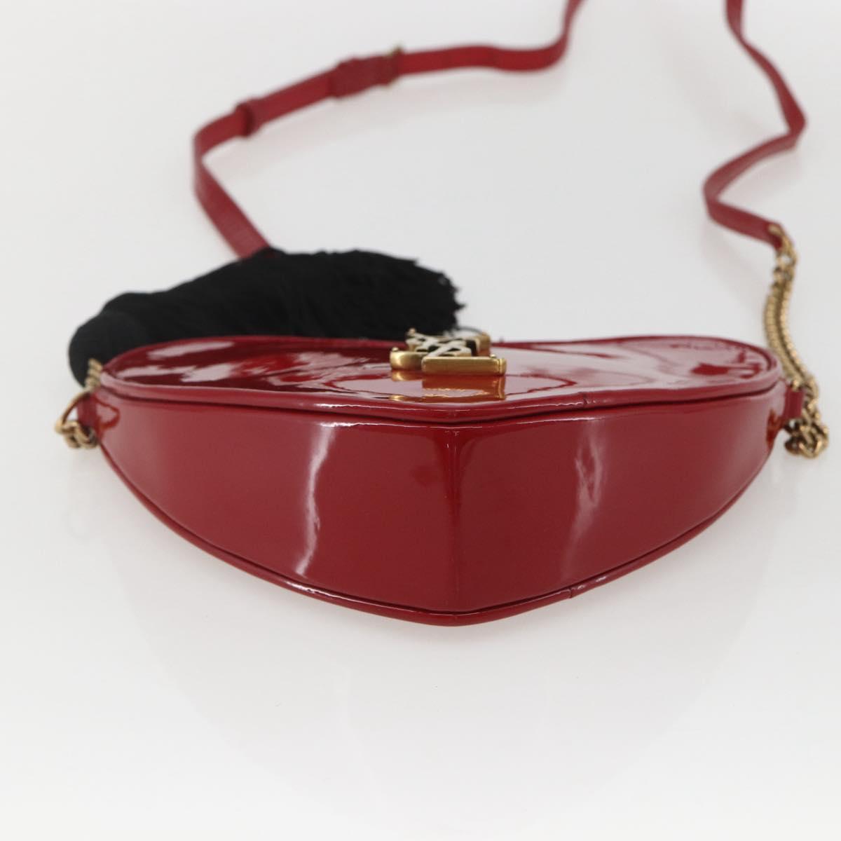 SAINT LAURENT Court Shoulder Bag Enamel Red Gold Auth 159321SAV