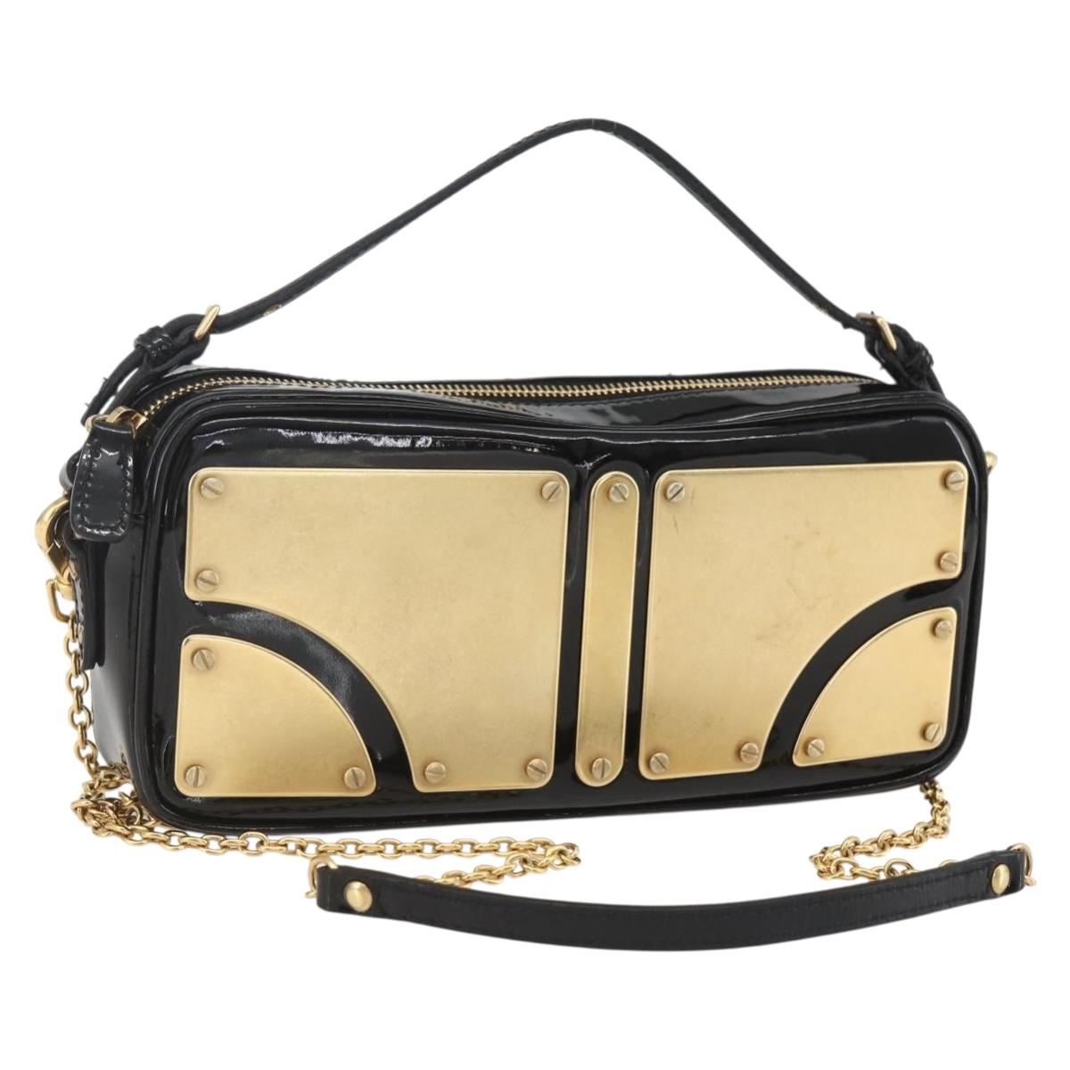 Miu Miu Chain Shoulder Bag Enamel 2way Black Gold Auth 159323V