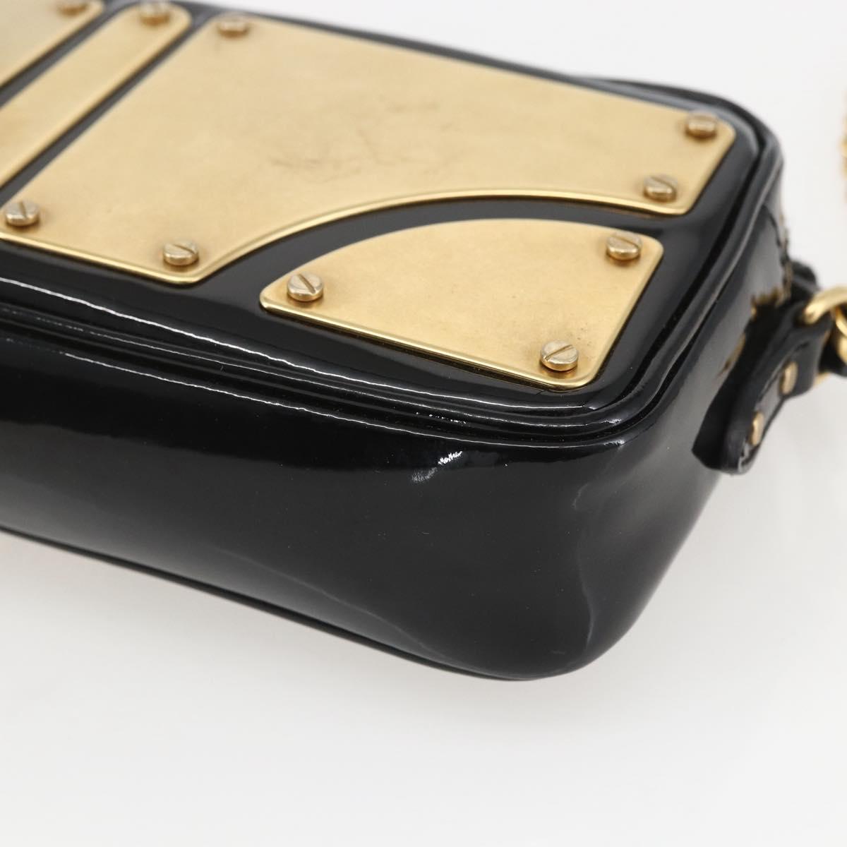 Miu Miu Chain Shoulder Bag Enamel 2way Black Gold Auth 159323V