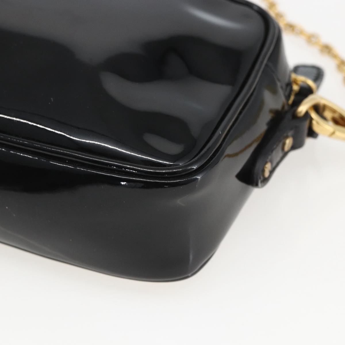 Miu Miu Chain Shoulder Bag Enamel 2way Black Gold Auth 159323V
