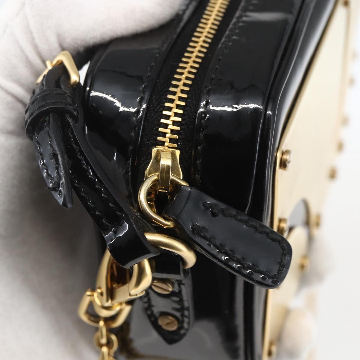 Miu Miu Chain Shoulder Bag Enamel 2way Black Gold Auth 159323V