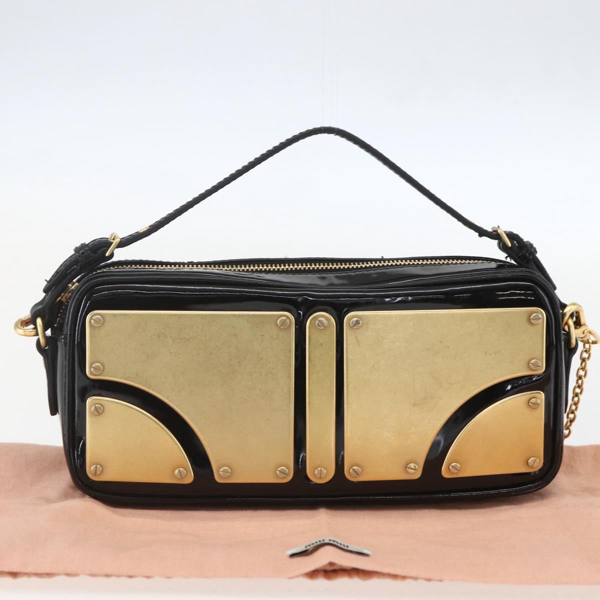 Miu Miu Chain Shoulder Bag Enamel 2way Black Gold Auth 159323V