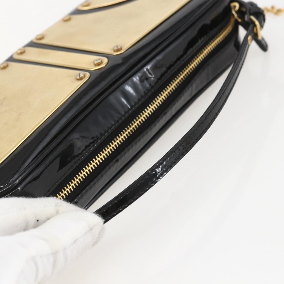 Miu Miu Chain Shoulder Bag Enamel 2way Black Gold Auth 159323V