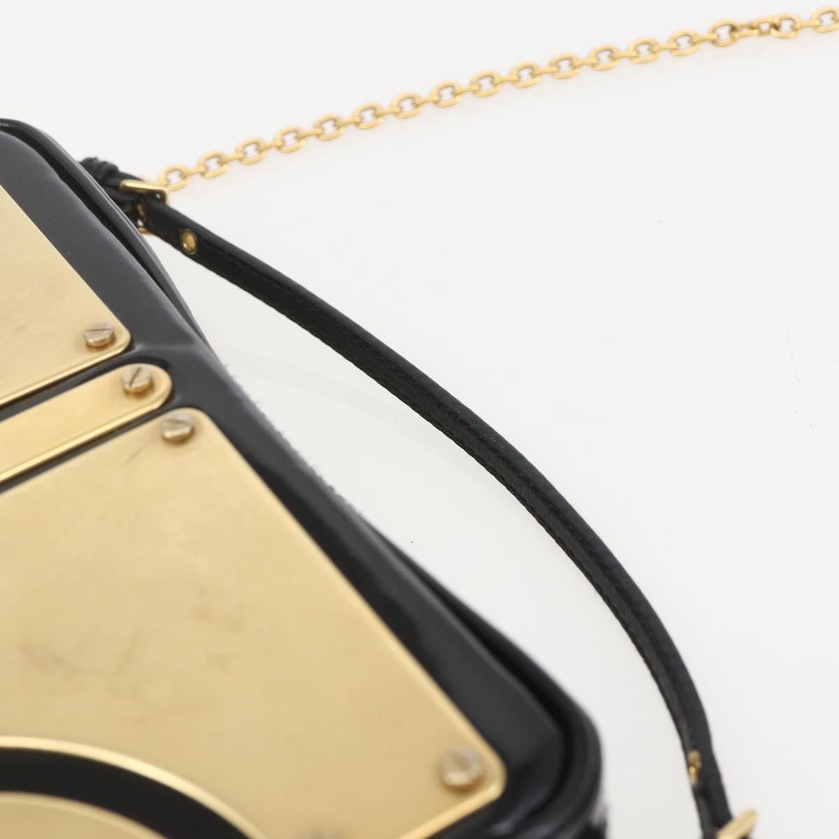 Miu Miu Chain Shoulder Bag Enamel 2way Black Gold Auth 159323V