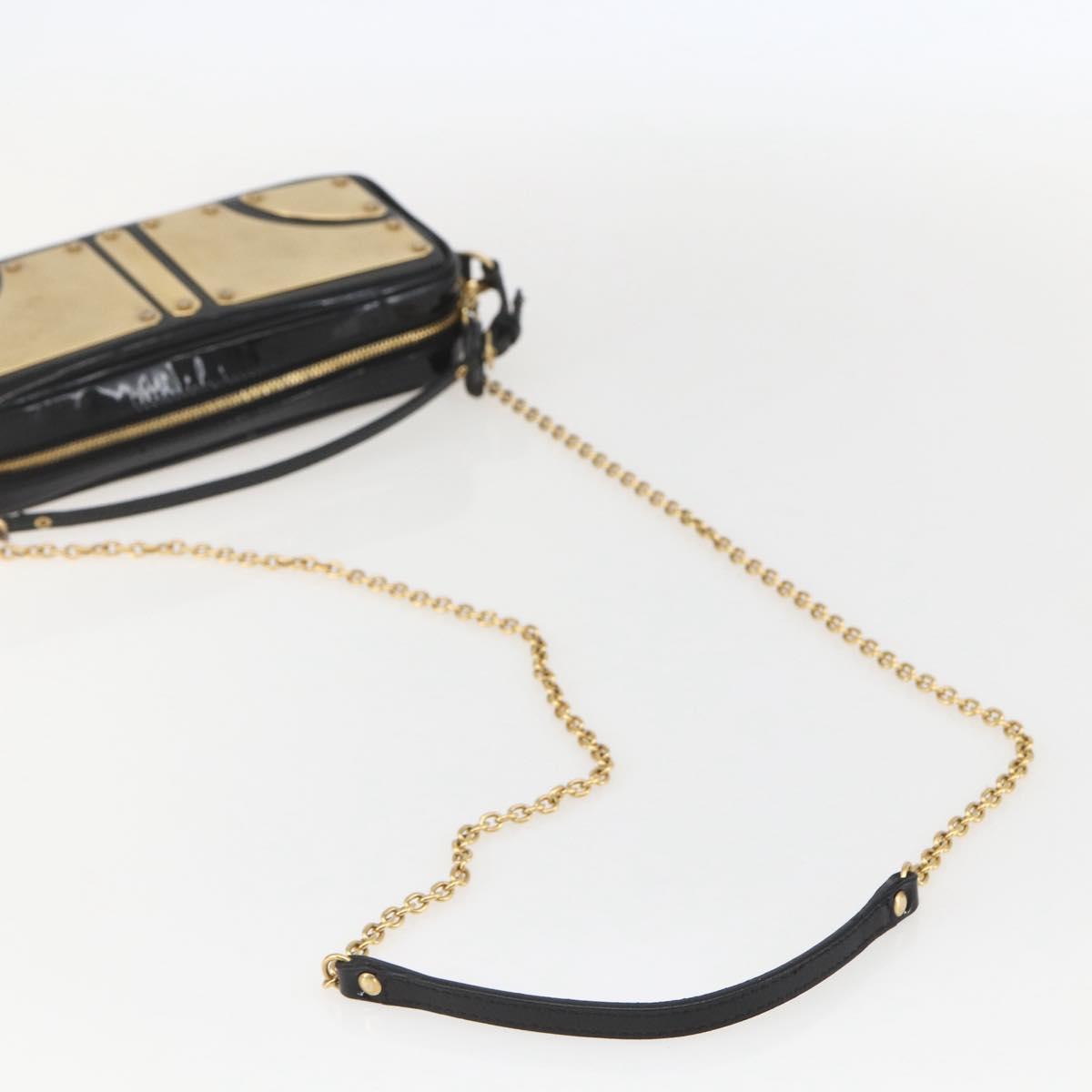 Miu Miu Chain Shoulder Bag Enamel 2way Black Gold Auth 159323V