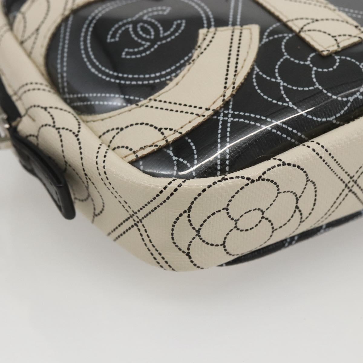 CHANEL Camelia Pouch PVC Black Silver CC Auth 159324V