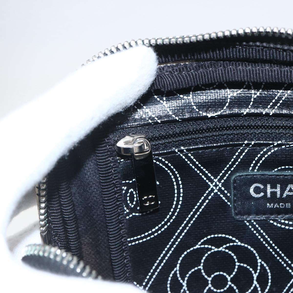 CHANEL Camelia Pouch PVC Black Silver CC Auth 159324V