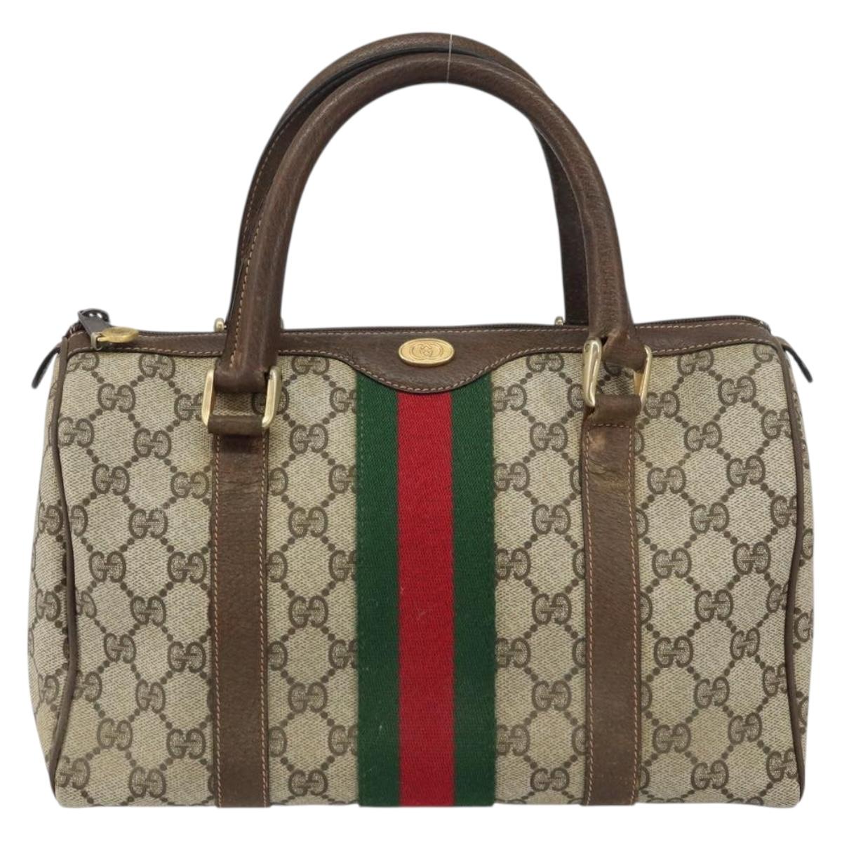 GUCCI GG Supreme Web Sherry Line Boston Bag PVC Beige Gold 010 378 Auth 159328